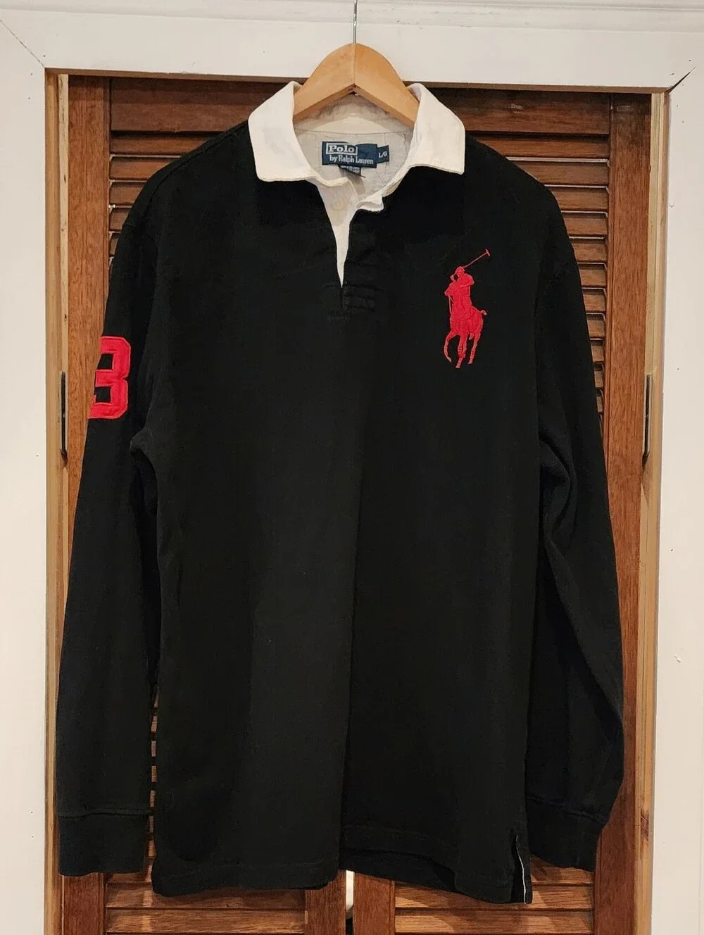 90s Polo Ralph Lauren Shirt Mens Rugby Big Pony Long Sleeve #3 Size L